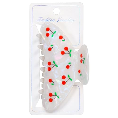 Image of OWIIZI Cherry Hair Clips for Women 3.5 inch Durable Acetate Cute Hair Claw Clips Ponytail Barrette Strong Hold Acrylic Hair Accessories for Girls Long Thick Hair