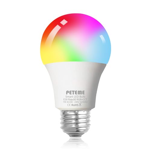 31ZFAc21YHL Peteme Smart WiFi Light Bulbs, Led RGB Color Changing Bulbs Work...