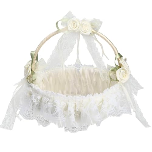 Panier Mariage Panier Mariage, Panier de Fleur, Panier Mariage, Panier pour Mariages, avec Poignée Pliable, pour Cérémonie de Mariage, Décoration de Fête (Blanc...