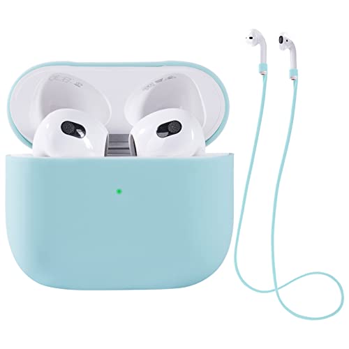 Teyomi Funda compatible con Airpods 3, compatible con Apple AirPods 3 Case(azul claro), airpods de 3 generación, funda protectora de silicona con correas [soporte de carga inalámbrica] Cover