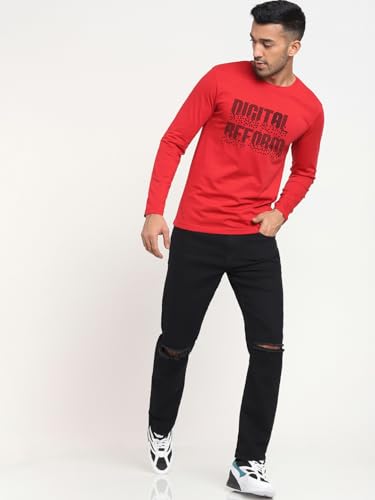 Image of Bewakoof Men's Graphic Print Regular Fit Full Sleeve Round Neck Cotton T-Shirt