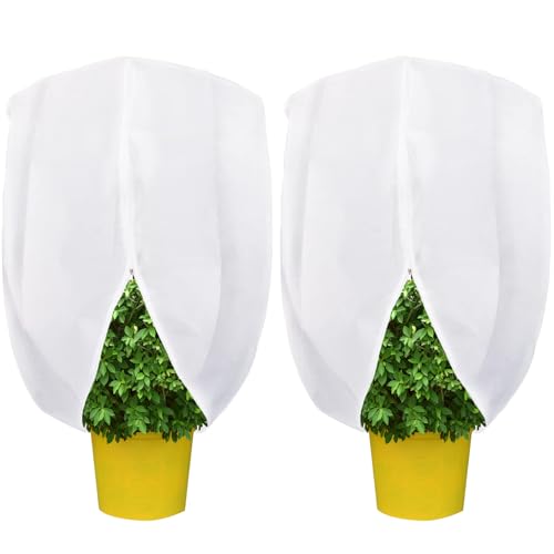 Garden Fleece Bags for Plants large 80gsm, 2 Pack 2.4 x 2m, Horticultural Fleece for Plants, Warming Plant Fleece Frost Protection Jackets w/ Zipper & Drawstring for Tree Winter Outdoor Cold Weather