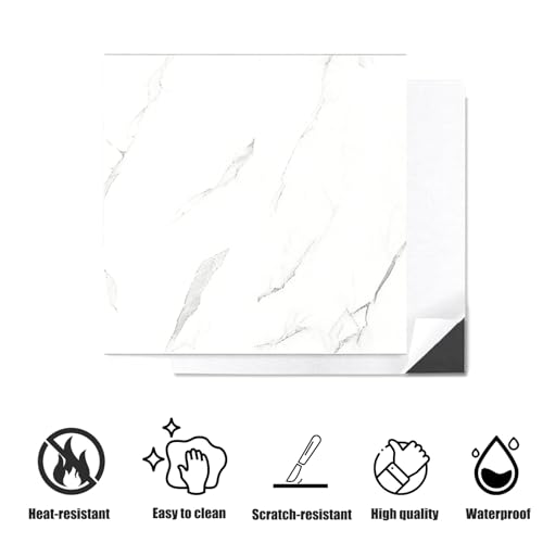 30-Pack Peel and Stick Vinyl Floor Tiles, White Vinyl Flooring 12 inch Self Adhesive Waterproof Vinyl Flooring Tiles Marble Pattern Sticky Laminate Flooring for Bedrooms Kitchen Bathroom by GDOODM - Used condition - Image 3