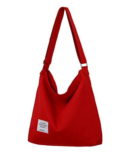 Covelin Women's Retro Large Size Canvas Shoulder Bag Hobo Crossbody Handbag Casual Tote Red