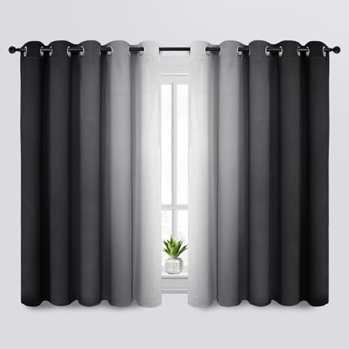 Image of SimpleHome Ombre Black to Grey White Curtains for Living Room 70Wx63L | Room Darkening Curtains for Bedroom,Gradient Light Blocking Curtain,Thermal Insulated Grommet Window Drapes,2 Panels,63 Inch