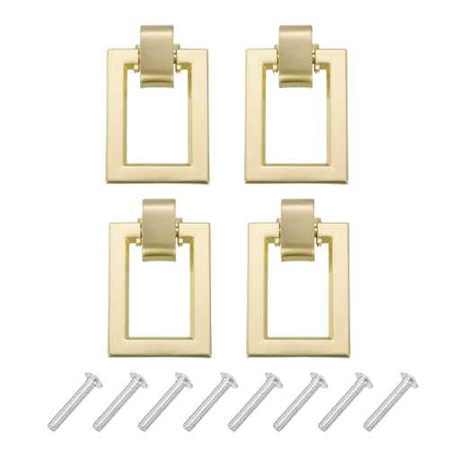 uxcell 4 Sets Square Ring Pulls Handles Double Hole Ring Knobs Dresser Handles with Screws Zinc Alloy for Dresser Drawer Furniture Closet Cupboard Hardware Gold Tone