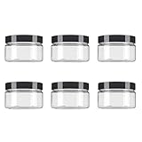 Leere Kunststoffgläser mit breiter Öffnung, runde Gläser mit schwarzem Deckel, für Kosmetik, Make-up, Creme, Lotion, Behälter, Spender für Lidschatten, Puder, Trockenwaren, 6 Stück, Schwarz , 250 g,