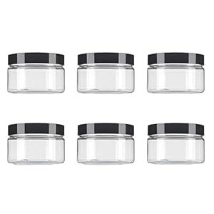 Clear PET Plastic (BPA vrij) navulbare Low Profile Jar 8 oz/ 250 ml lege cosmetische containers gevallen met zwart deksel voor lippenbalsem make-up oogschaduw poeder crème lotion fles voedsel fles (6 pack)