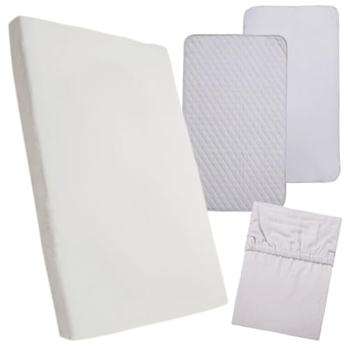 un doudou ベビー 適度な硬さ の 敷き布団 グレー + ダブルガーゼ3点 （シーツ ＆ 防水シーツ ＆ 防水敷パッド）グレー 4点 セット 60×90cm 厚み5cm 体が沈み込まない 固綿敷布団 マットレス 2つ折タイプ 無地 10-18GY-3160-62-65-GY C-140