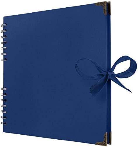 Bstorify 25.4 x 25.4 Cm Scrapbook Album 70 Pages Blue Thick Kraft Paper Corner Protectors, Ribbon Closure - Ideal for Your Scrapbooking, Art & Craft Projects (Blue, 25.4 x 25.4 Cm)