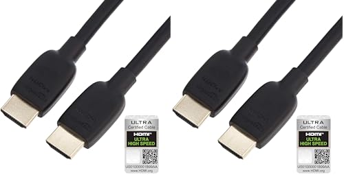 Image of Amazon Basics Ultra High Speed HDMI 2.1 Cable, 48Gbps, 8K@60Hz 4K@120Hz Certified, 10 Feet, Compatible with PS5 /Xbox /TV /Monitor, Black (Pack of 2)