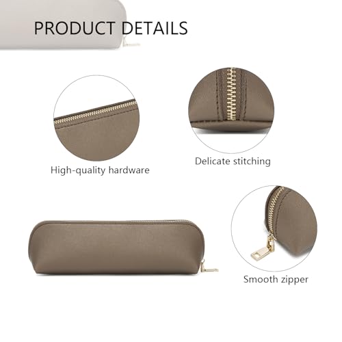 Image of Pencil Case Small Pencil Pouch Slim Zipper Pen Holder School Office College(Pearl Brown,Faux Leather)