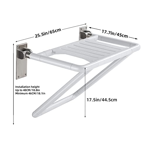 PEALOV Opvouwbare douchestoelen aan de muur gemonteerd, 65cm verbrede zitting, douchestoel met steunpoten Wandgemonteerde badkamer veiligheidskruk stoel belasting 500 lbs, antislip douchekruk voor ouderen, zwangere vrouwen, badhulp - Image 8