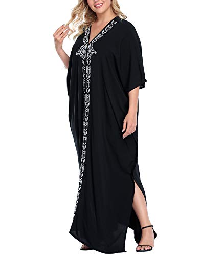 HDE Women UPF 30+ Kaftan Dress Oversize V Neck Long Plus Size Maxi Swim Cover Up2