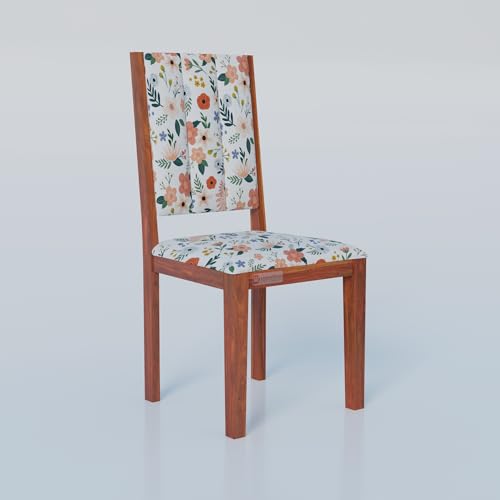 Image of DRIFTINGWOOD Tiya Solidwood Dining Table 4 Seater with Floral Design Cushions | Four Seater Dinning Table with 4 Chairs for Home | Rosewood, Honey Finish, Self Assembly(DIY)
