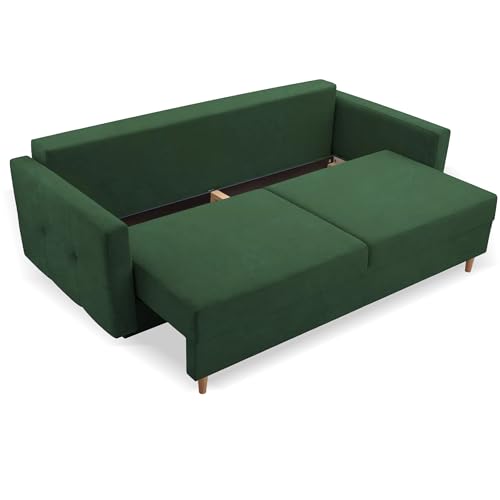 Fabryka Mebli Idźczak Schlafsofa Sofa Pastella Couch Ausklappbares Schlaffunktion Bettkasten - Kissen Bettzeugbehälter Hilfsautomat Wohnzimmer, Gästezimmer Modern Design (Kronos 19 Grün) – Bild 6