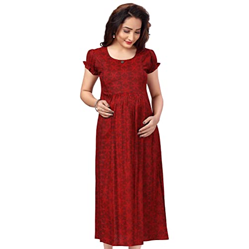 Image of CEE 18 Women's Maternity & Nursing Feeding Kurta | Side Feeding Zip | Soft Cotton Rayon | Pregnancy & Breastfeeding | S | Ruby Red