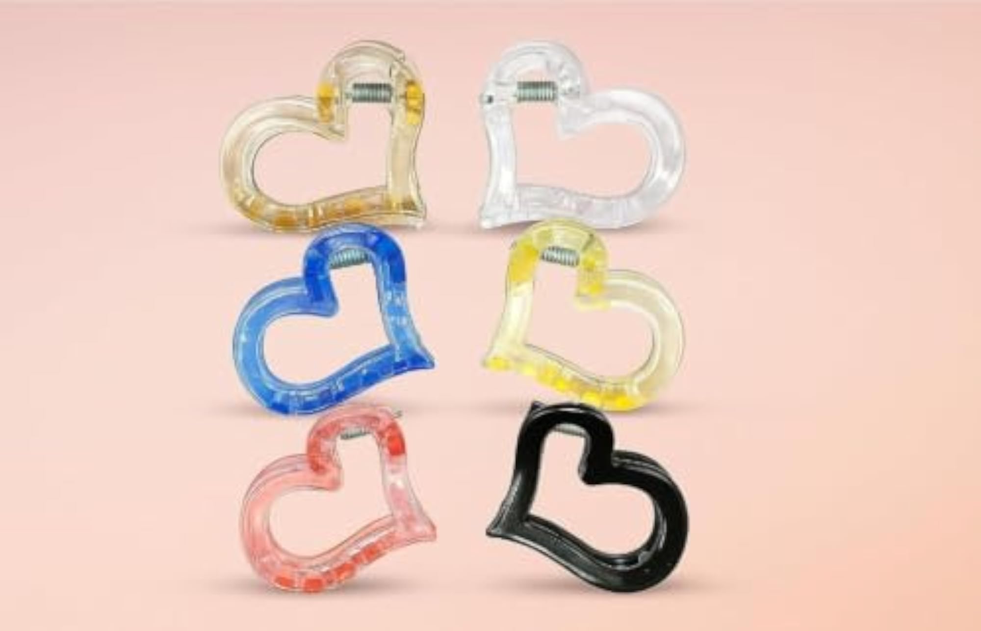 Heart Shaped Hair Claw Clips, Pack of 6 Multicolour
