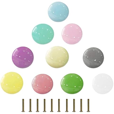 MaYuLa 10pcs Keramik Türknöpfe Bunt Schrankknöpfe Kinderzimmer Möbelknöpfe Schranktürknöpfe mit Schrauben Möbelknauf für Kinder Kinderzimmer(Blau/Blaugrün/Hellrosa/Lila/Elfenbein/Gelb/Rosa/Grün/Weiß) Cover