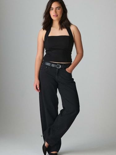 Image of KOTTY Women's High Rise Wide Leg Jeans|Cotton Blend Straight Fit Denim|Trendy Comfortable Casual Wear