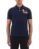 La Martina WMP303 Men's Polo Shirt Short Sleeve Collar with Buttons LM Logo on Chest, blue, L