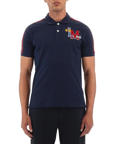 La Martina WMP303 Men's Polo Shirt Short Sleeve Collar with Buttons LM Logo on Chest, blue, L