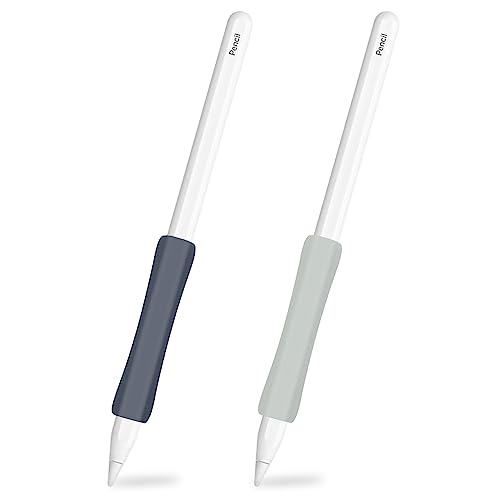 ProElife 2-Pack Ergonomics Grip Holder for Apple Pencil 2nd Gen Apple Pencil (USB-C) and Apple Pencil Pro 2024 Accessory Silicone Protective Sleeve Cover Holder (Navy Blue/Gray)