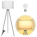 YINDUZ 64'' Tripod Floor Lamps for Living Room,Industrial Minimalist Floor Lamp with Drum Shade,Modern Tall Standing Lamp for Bedroom,Home Office,9W E26 LED Bulb Included - Sand Black