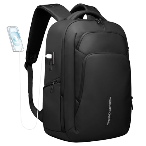 17.3 Inch Laptop Backpack for Travel Work Office College, 30L Water Resistant Casual Daypack, Lightweight Computer Backpack for Men Women, Business Laptop Bag with USB Charging Port - Black