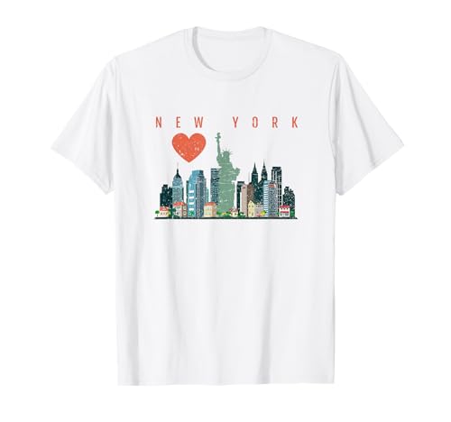 Nueva York Ciudad de Nueva York NYC Skyline Heart Distressed Style Camiseta Camiseta