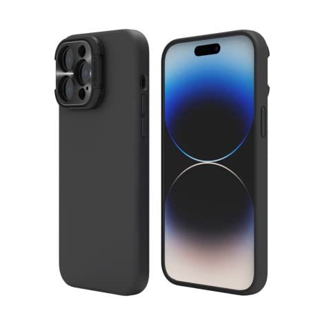 AWHLens Wing Magnetic Liquid Silicone Case For iPhone 14 Pro Max feel comfortable Irresistible 2 in 1 Lens Protection and Bracket or Phone Stand with Magsafe COnvenient Design (Black)