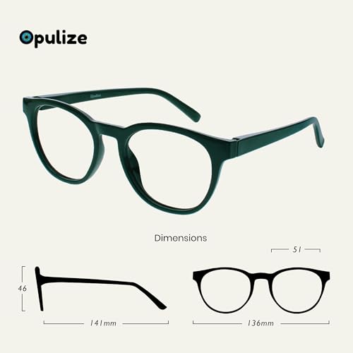 Image of OPULIZE BLU Blue Light Blocking Reading Glasses for Women Men, Cool Round Frame with Anti-Glare Computer and Gaming Eyewear, UV and Eyestrain Protection, Green +3.50 (Pack of 1)