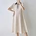 QUNPIU Women's Summer Short Sleeve Lapel Collar V Neck Maternity Dress Casual Loose Button A-Line Swing Pregnancy Dresses Beige