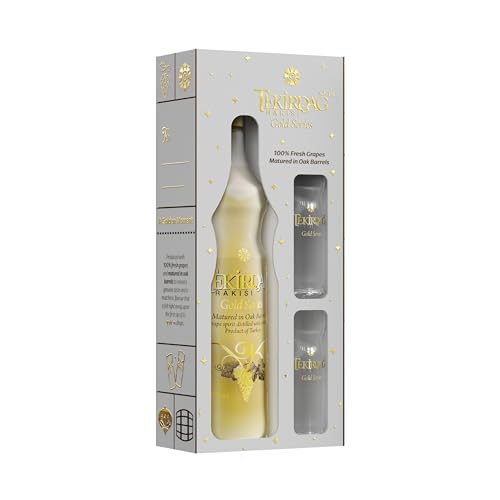 Tekirdag Rakisi Gold Series 1 x 0.7 L + 2 Raki Glasses - 100% Fresh Grapes Matured in Oak Barrels - 45% Vol