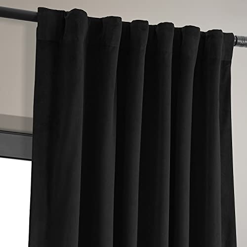HPD Half Price Drapes Signature Velvet Thermal Blackout Curtains for Living Room 84 Inch Long (1 Panel) Rod Pocket Insulated Blackout Curtains for Bedroom Window Curtains, 50W x 84L, Warm Black