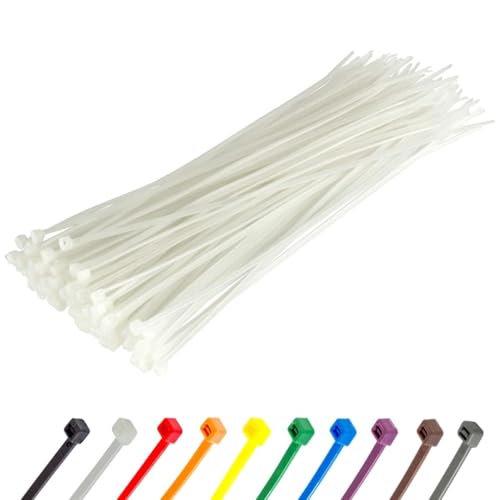 Gocableties Kabelbinder 100 Stück Weiß/Naturfarben Transparent 300 mm x 4 8 mm mit 22 2 kg Zugfestigkeit UV Beständig Set