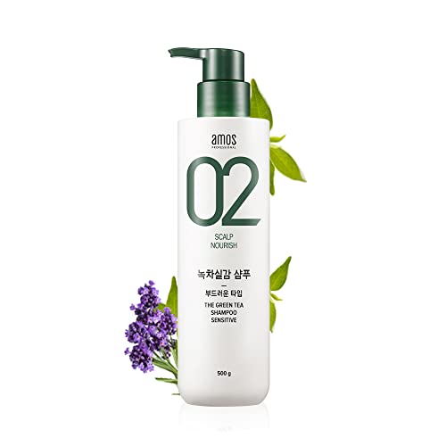 AMOS PROFESSIONAL The Green Tea Shampo Sensitive (Renewal) [For Sensitive Scalp] 17.6oz (500g) | Gentle Anti-Thinning and Anti- Hair Loss Shampoo for Hair Growth | Korean Hair Salon Brand