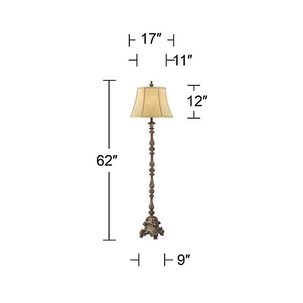 Regency Hill Rustikale Stehlampe, französisches Holzimitat, antiker Kerzenhalter, beige, Seide, Glockenschirm für… – Bild 9