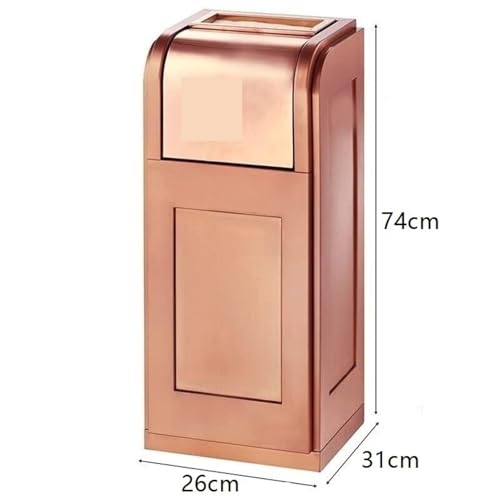 Large Outdoor Stainless Steel Trash Can with Vertical Ashtray - Commercial Grade Garbage Bin for Patios, Parks, and Public Spaces (Rose Gold)