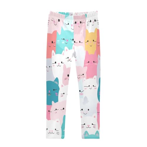 Toddler Girls Leggings Printed Yoga Pants Leggings Blue Pink White Cat for Kids
