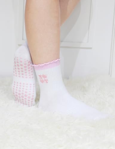 Image of Pilates Grip Yoga Socks For Women Barre Socks Cute Athletic Non Slip Sock | Soft cotton, breathable Non-slip grip sole Ruffle embroidery design For pilates barre yoga Cute women's gift