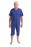 FERRUCCI COMFORT Pijama de tutón sanitario con cremallera para personas mayores de algodón salud con manga corta y pantalón corto - 9078 MC PC - Fabricado en Italia, azul oscuro, L