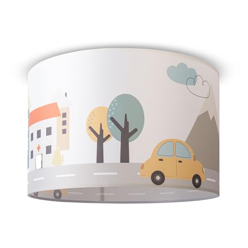 Paco Home Hängelampe Kinderzimmer Deckenlampe Pendelleuchte Babyzimmer Pendellampe Versch. Motive Jungen Mädchen E27, Farbe:Design 2 (Ø45,5 cm), Leuchtenart/Farbe:Deckenleuchte - Weiß
