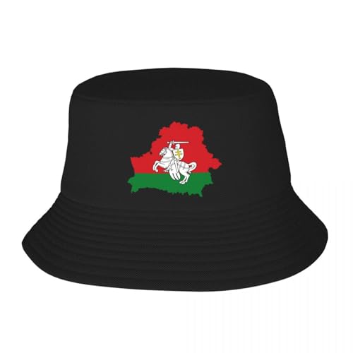 GZMQMOKD Chapeaux pour Hommes en Pur Coton, Histoire coutumière Emblème National de la Biélorussie Fierté Plage Chapeau de Seau Femmes Hommes Unisexe Carte Biélorusse Chapeau de pêcheur d’été, Cadeau