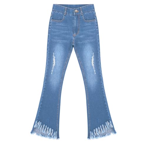JEYPINMI Toddler Girls Bell Bottoms Slim Fit Ripped Denim Leggings Elastic Waist Flare Pants4