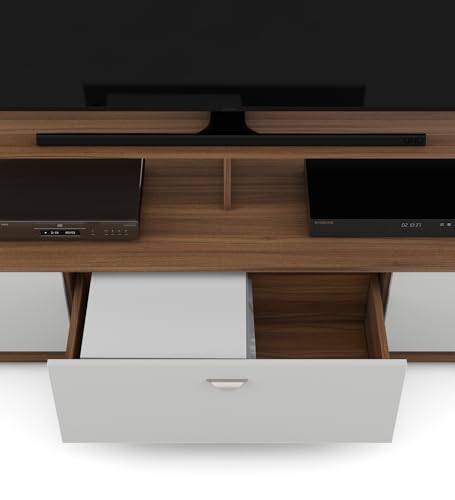 Image of Zenvy TV Unit | Engineered Wood | TV Unit with Closed & Open Shelves Storage | Exotic Teak & Frosty White Finish | Knock Down | 36 Months Warranty