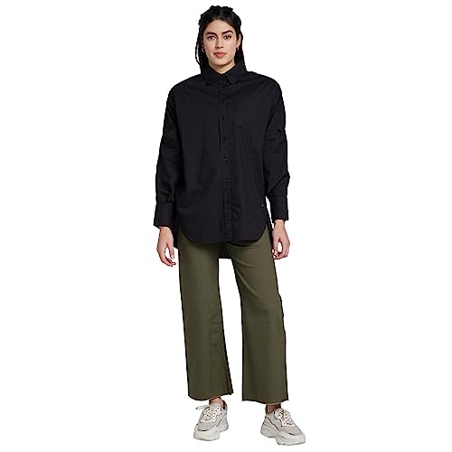 Image of Spykar Solid Cotton Blend Collar Neck Women's Relaxed Fit Top