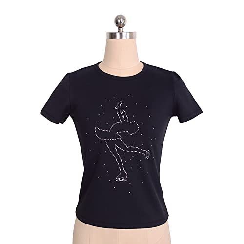 Tops de treinamento de patinação artística, estampa simples de strass, cor sólida, mangas compridas,