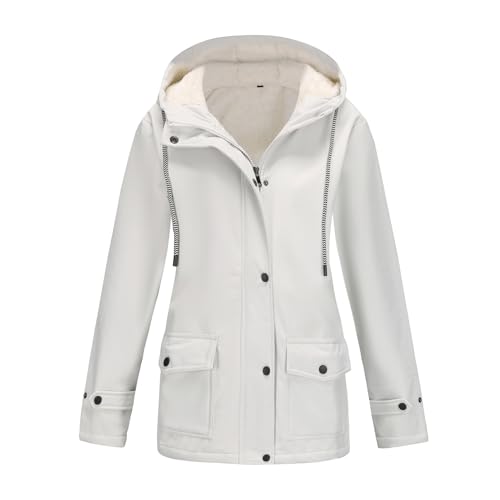 Ynport Crefreak Chaqueta Impermeable para Mujer con Forro Polar, con Capucha, Ligera y Cálida, Chaqueta de lluvia de Invierno con Cierre de Cremallera, Cortavientos para Exteriores