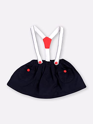 Image of Baby GO Cotton Full Sleeve Frock with Attached Suspender Skirt for Baby Girls | Cute Bear Patchwork Peter Pan Collar Dress | Infant Winterwear Birthday Party Frock Set